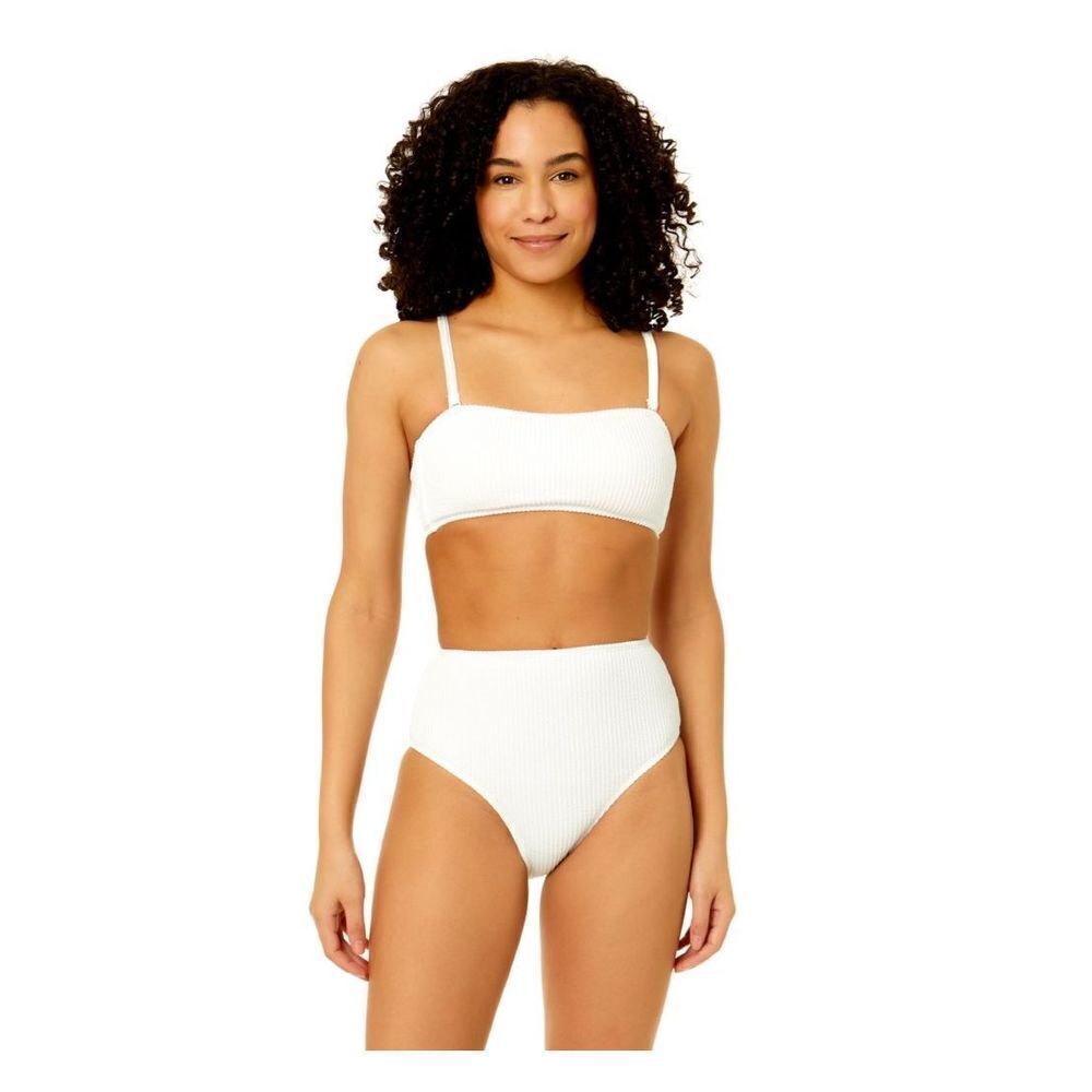 No Boundaries Juniors Textured High Rise Bikini Bottom and Top Set. White. New w